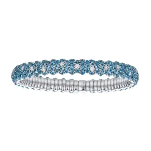 Stretch 18K White Gold Blue Topaz & Diamond Bracelet