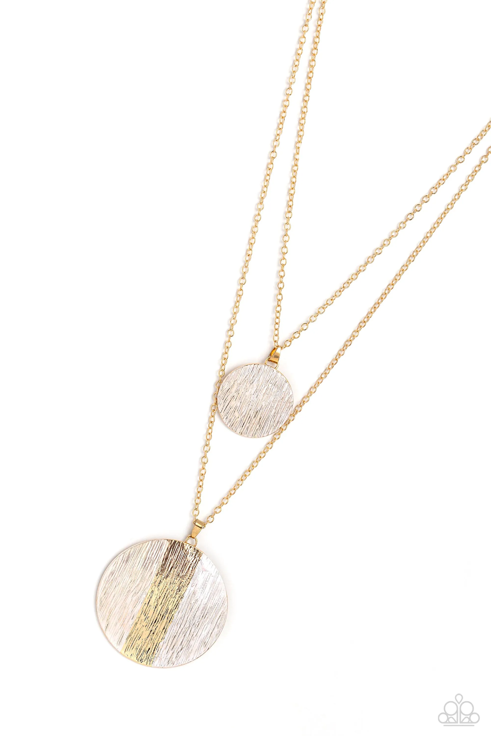 Striped Style - White - Gold Disc Tiered Paparazzi Short Necklace