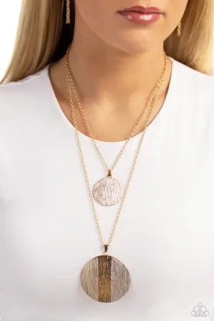 Striped Style - White - Gold Disc Tiered Paparazzi Short Necklace