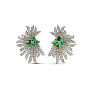 Sunray Emerald 1.05ct and Diamond 1.85ct Earring in 18K Gold