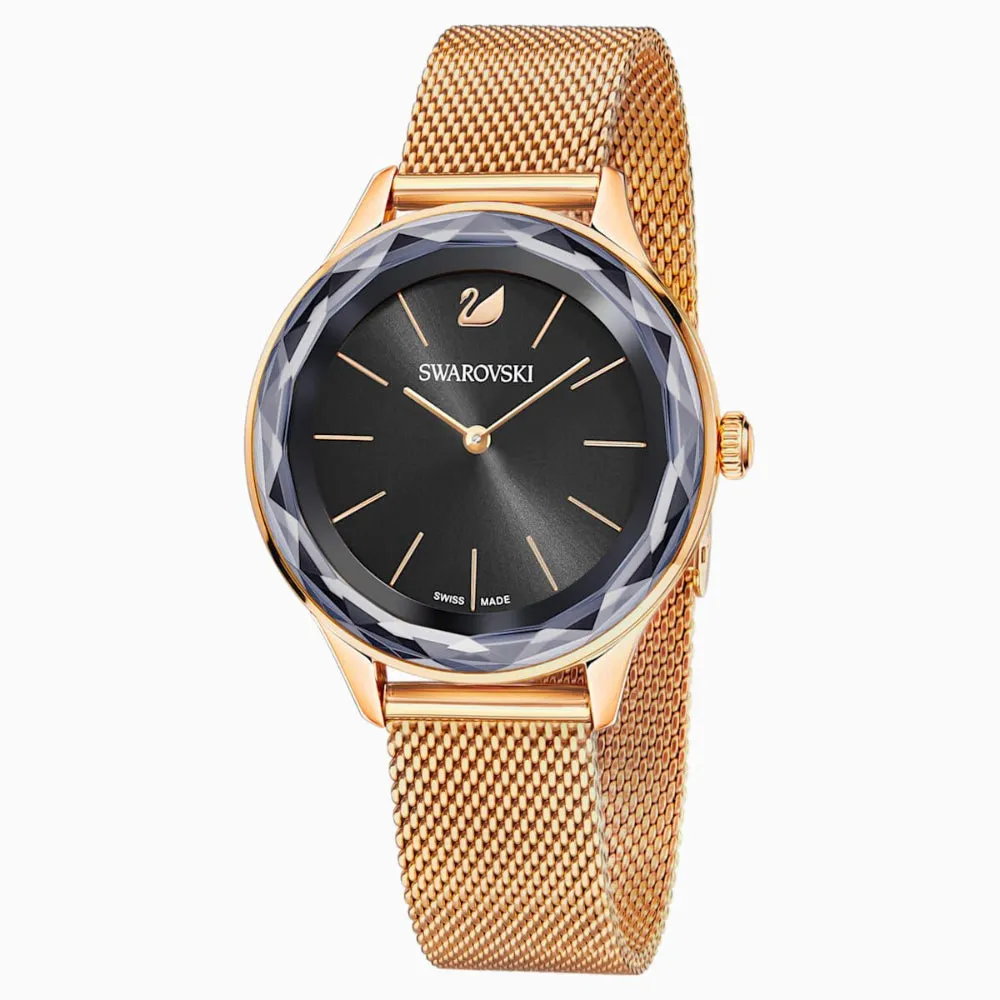 Swarovski Octea Nova Watch Milanese Bracelet Black Rose-Gold Tone