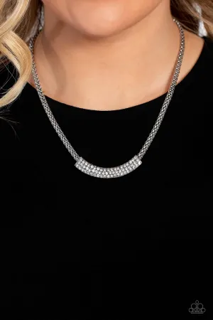 Swing Dance Dream - White - Rhinestone Encrusted Mesh Paparazzi Short Necklace