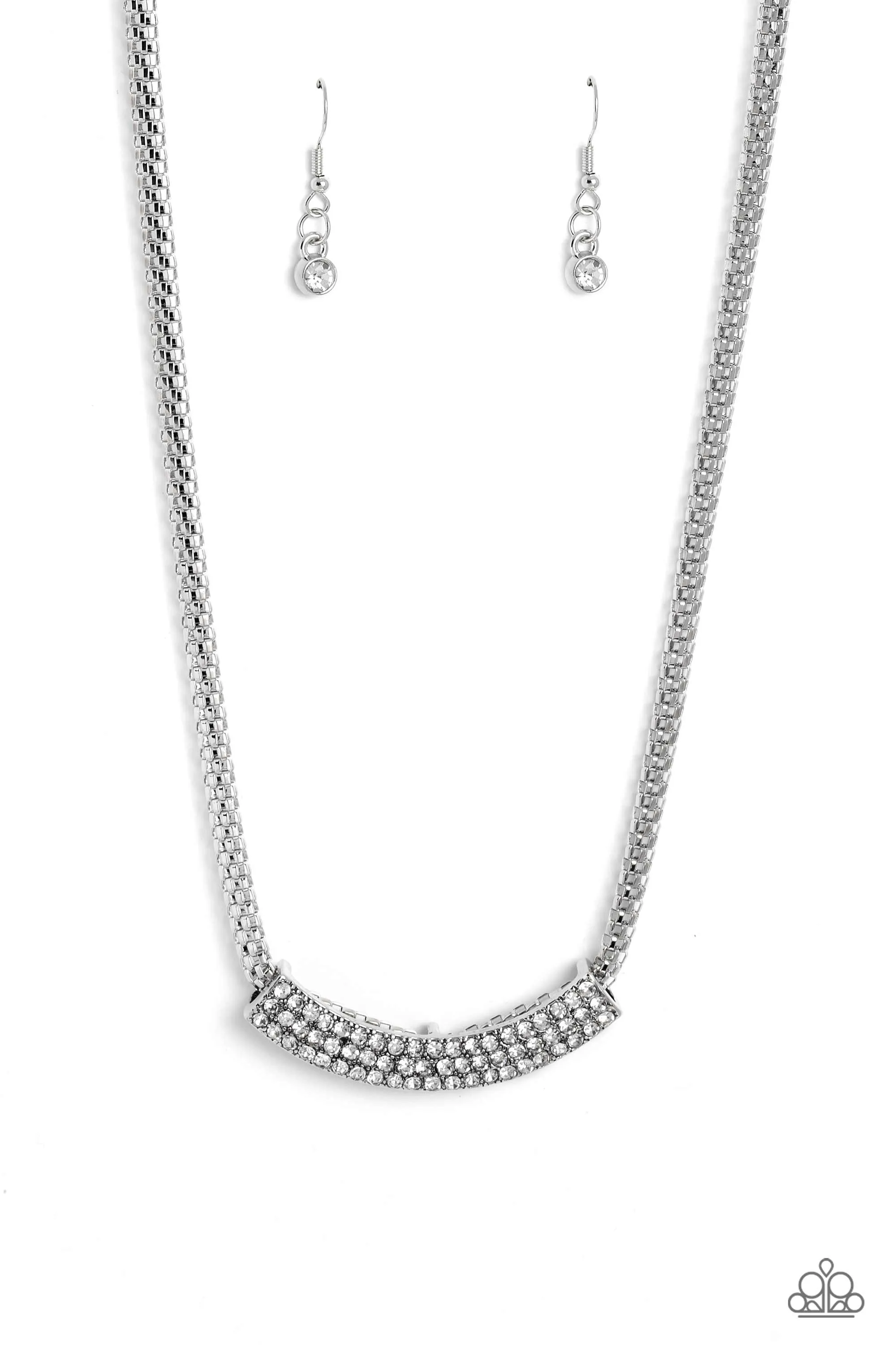 Swing Dance Dream - White - Rhinestone Encrusted Mesh Paparazzi Short Necklace