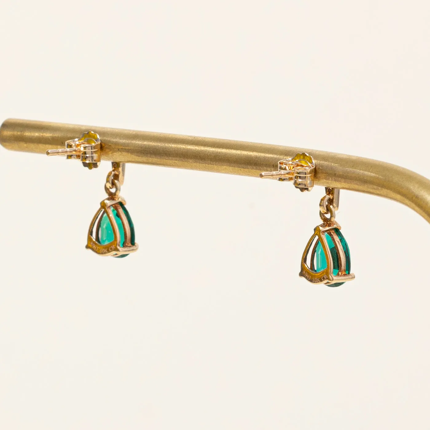Synthetic Emerald & Diamond Drop Earrings | 1.00ctw, 0.02ctw |