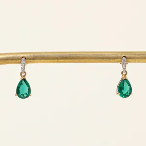Synthetic Emerald & Diamond Drop Earrings | 1.00ctw, 0.02ctw |