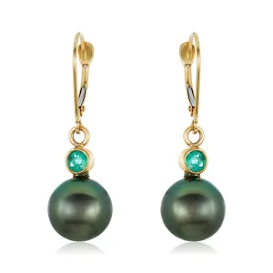 Tahitian Pearl Emerald Bezel Earrings