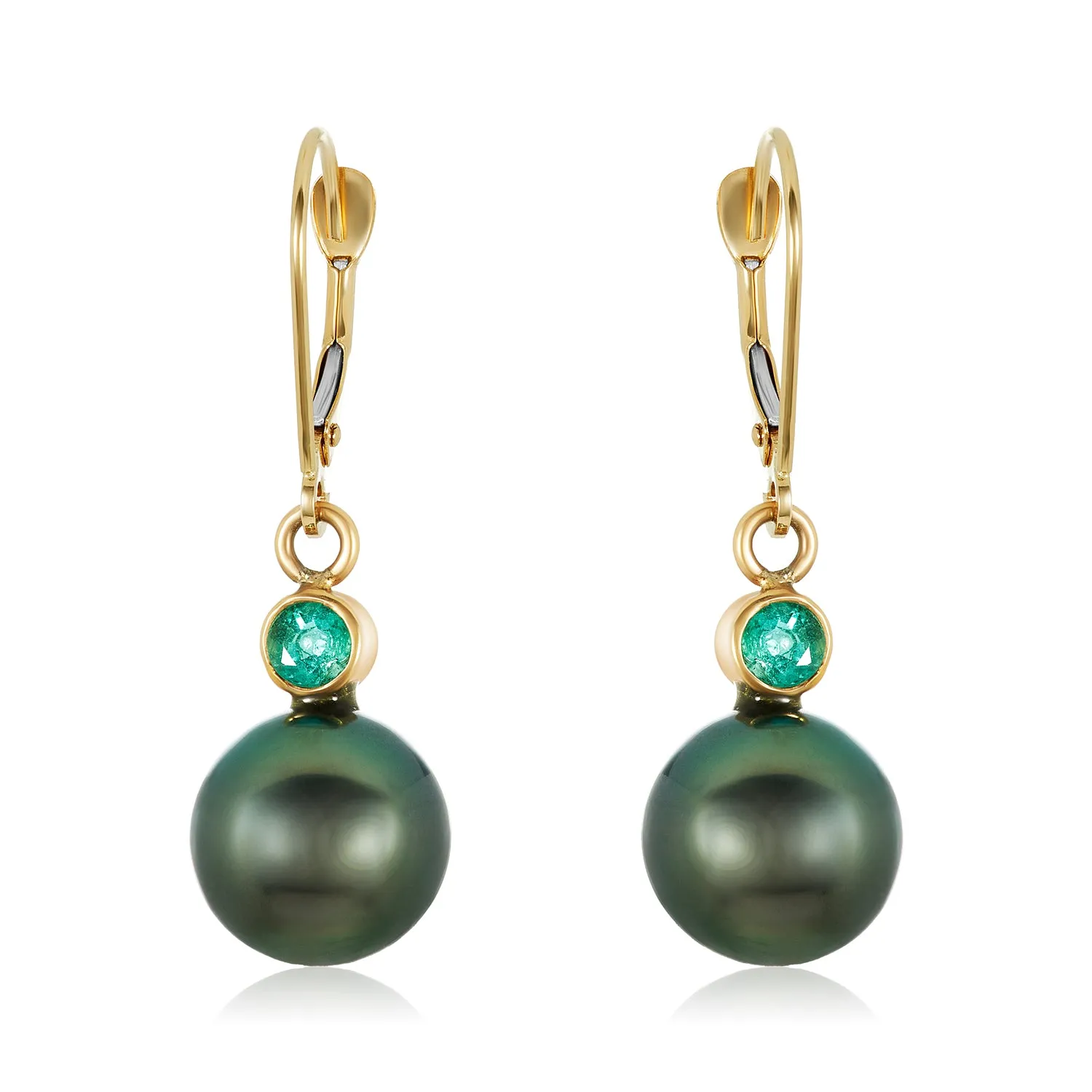Tahitian Pearl Emerald Bezel Earrings