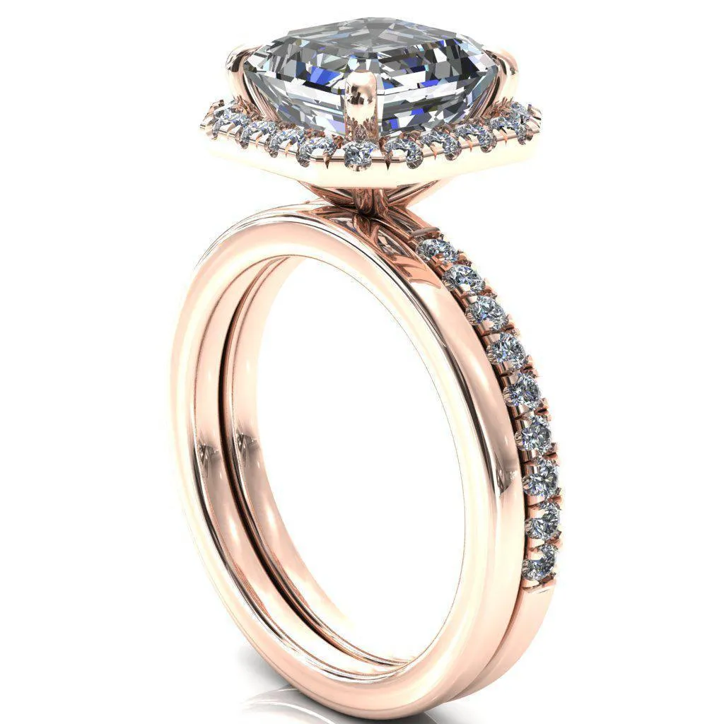 Talia Asscher Moissanite 4 Prong Halo 5/8 Micropave Ring