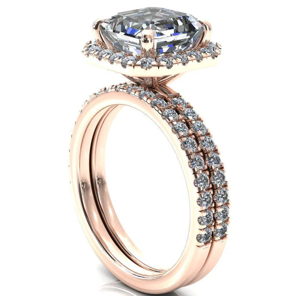 Talia Asscher Moissanite 4 Prong Halo 5/8 Micropave Ring