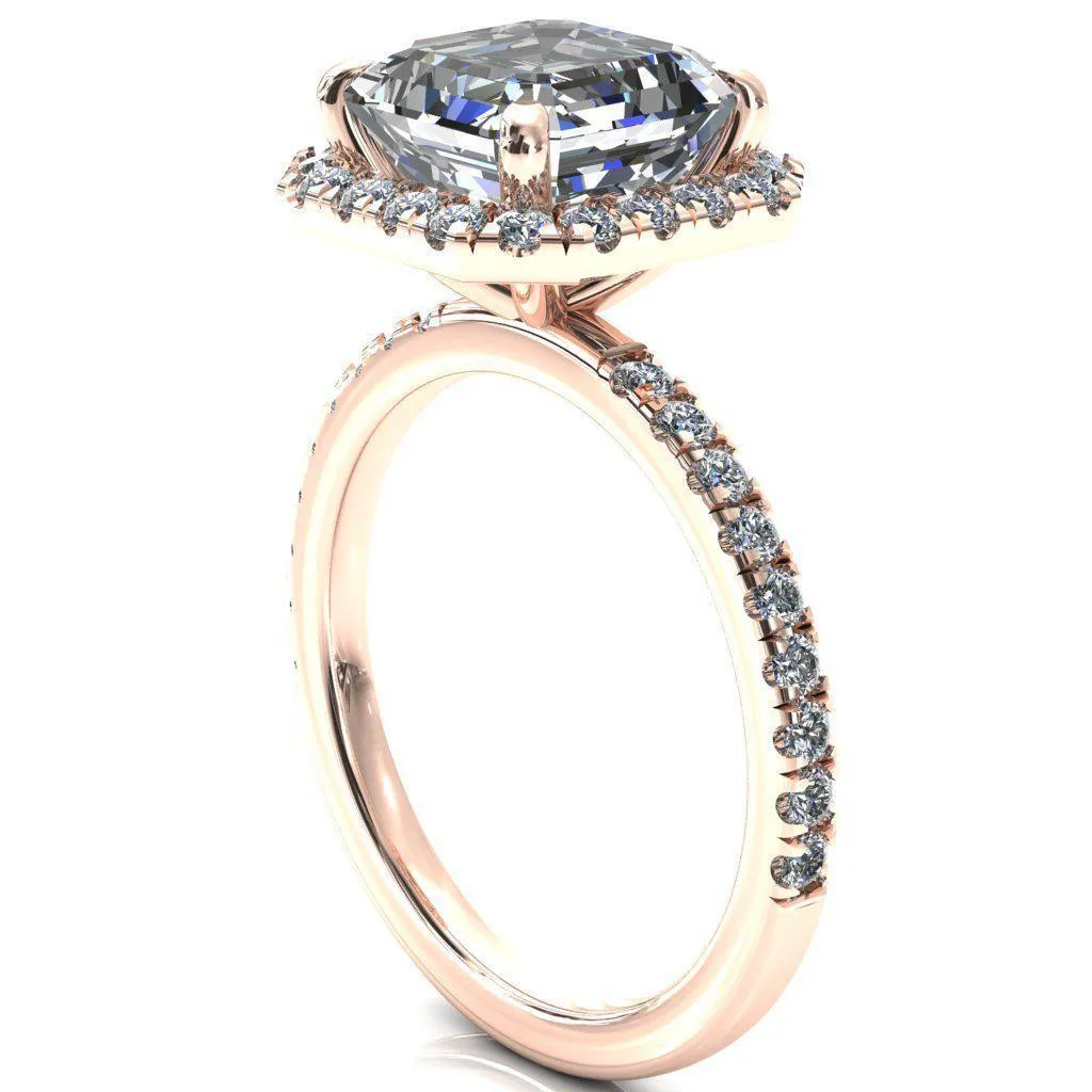 Talia Asscher Moissanite 4 Prong Halo 5/8 Micropave Ring