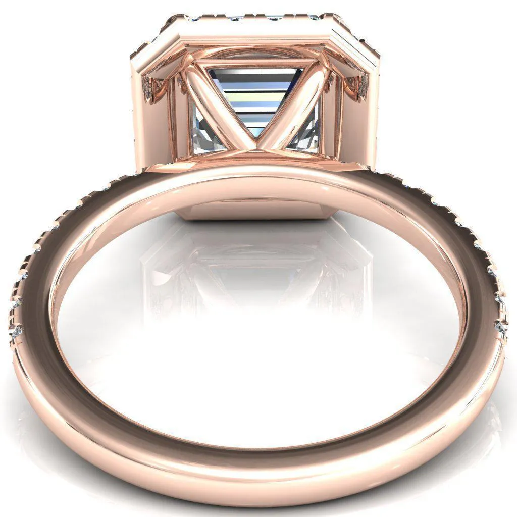 Talia Asscher Moissanite 4 Prong Halo 5/8 Micropave Ring