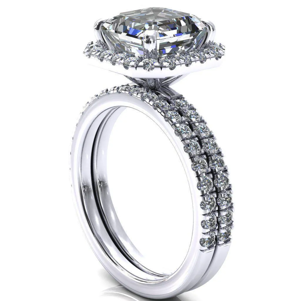 Talia Asscher Moissanite 4 Prong Halo 5/8 Micropave Ring