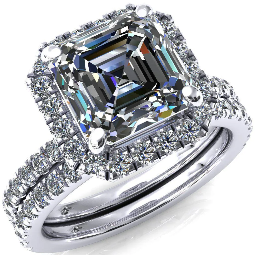 Talia Asscher Moissanite 4 Prong Halo 5/8 Micropave Ring