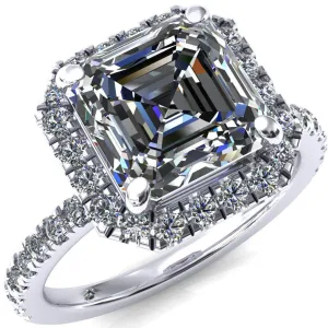 Talia Asscher Moissanite 4 Prong Halo 5/8 Micropave Ring