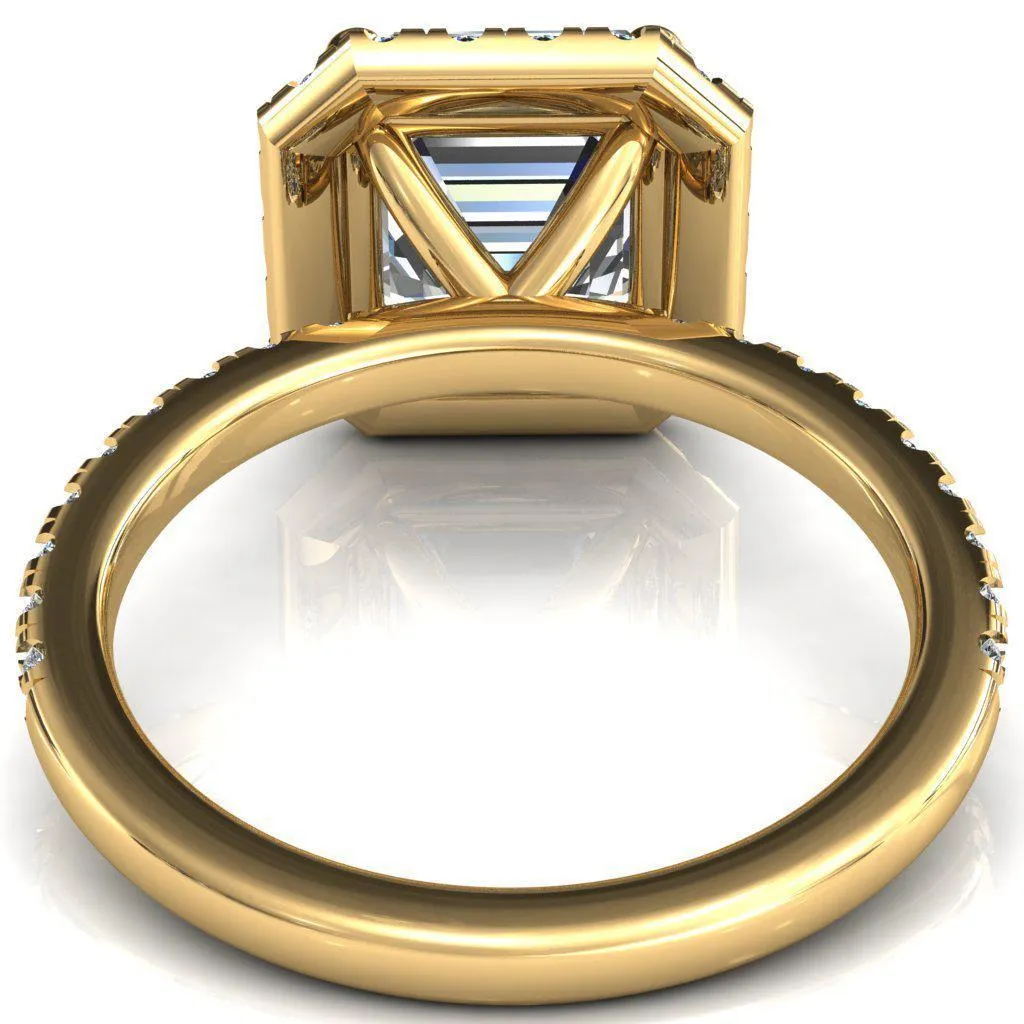 Talia Asscher Moissanite 4 Prong Halo 5/8 Micropave Ring