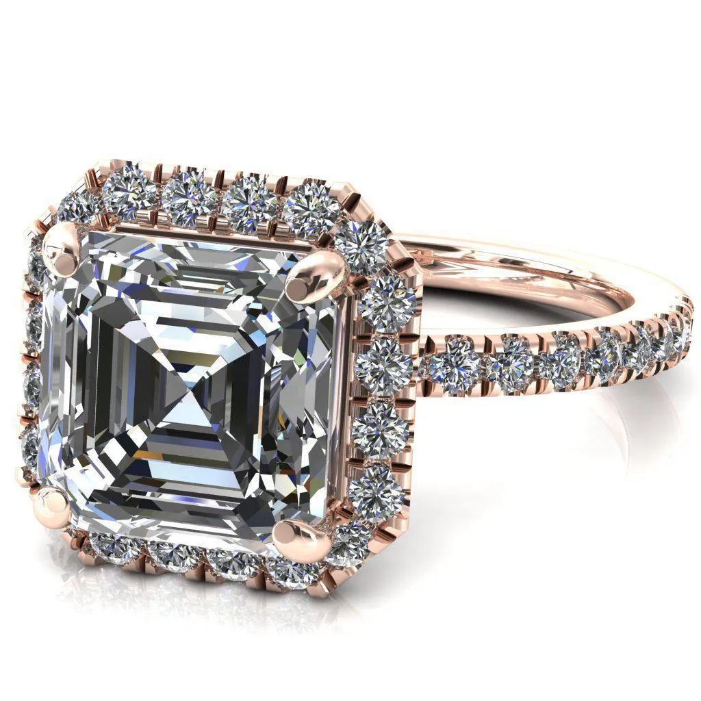 Talia Asscher Moissanite 4 Prong Halo 5/8 Micropave Ring