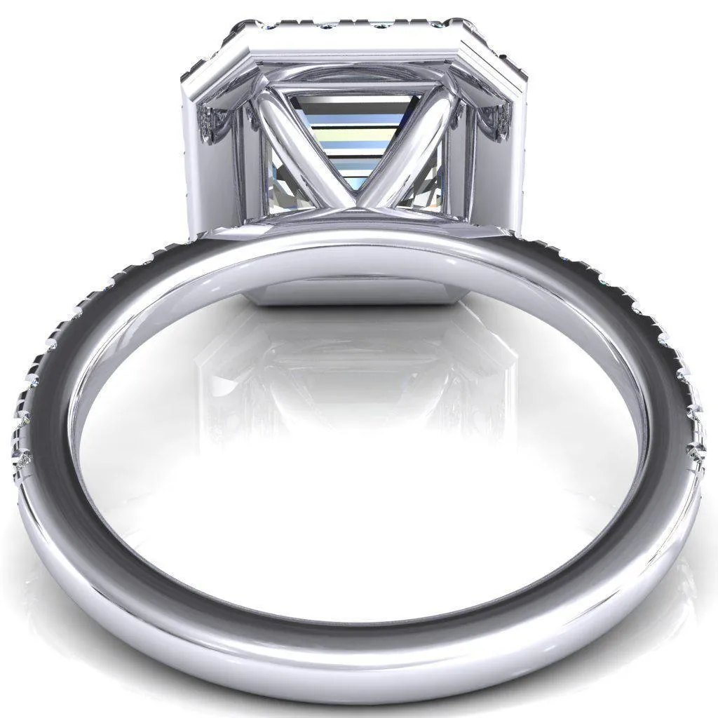 Talia Asscher Moissanite 4 Prong Halo 5/8 Micropave Ring