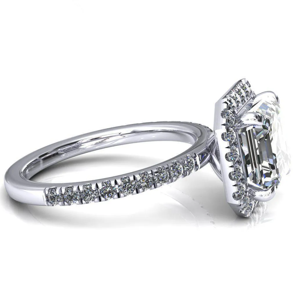 Talia Asscher Moissanite 4 Prong Halo 5/8 Micropave Ring