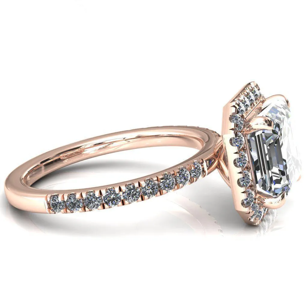 Talia Asscher Moissanite 4 Prong Halo 5/8 Micropave Ring