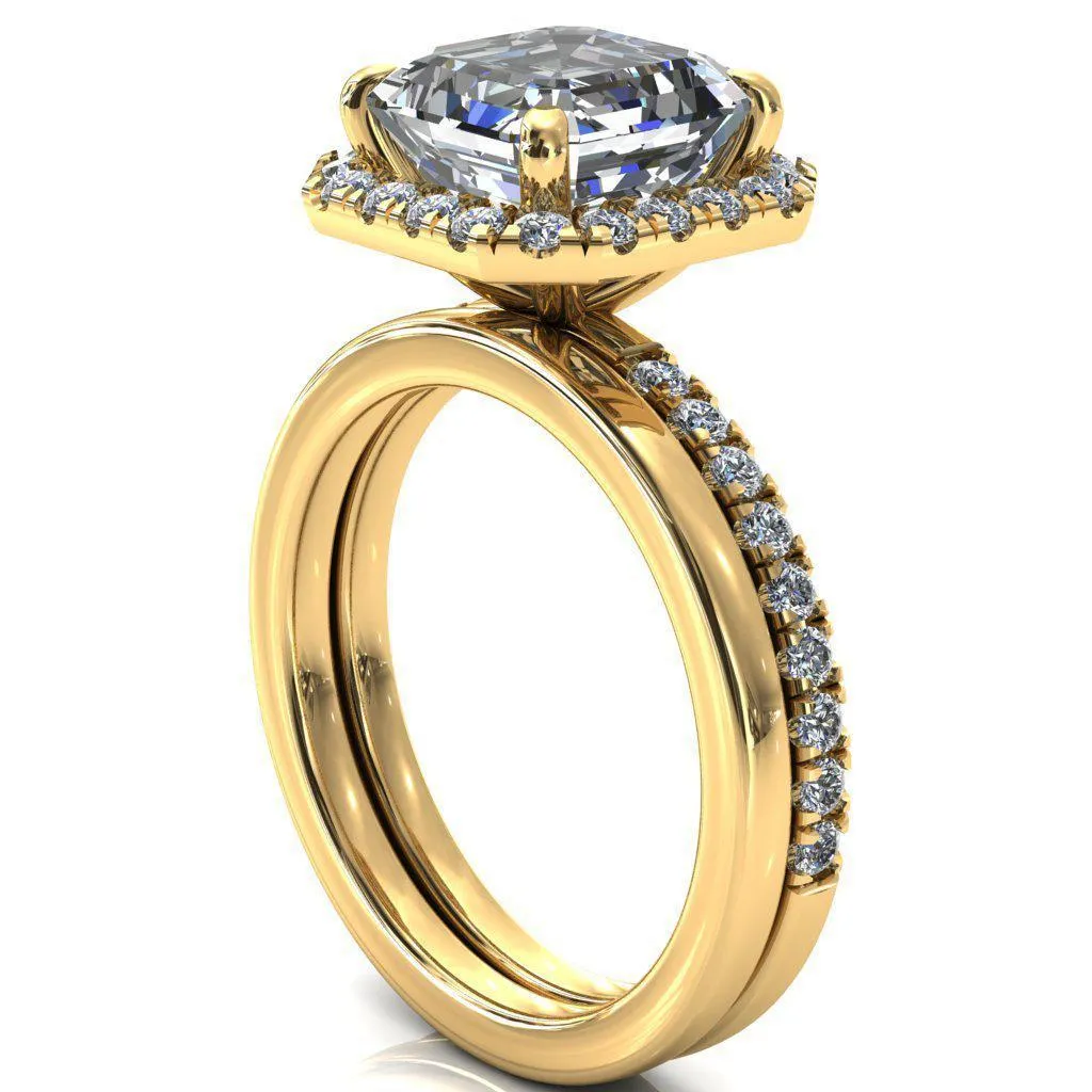 Talia Asscher Moissanite 4 Prong Halo 5/8 Micropave Ring
