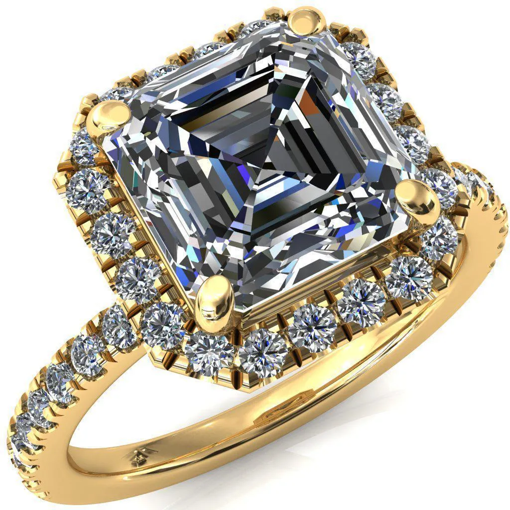 Talia Asscher Moissanite 4 Prong Halo 5/8 Micropave Ring