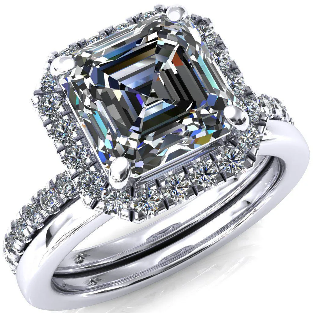 Talia Asscher Moissanite 4 Prong Halo 5/8 Micropave Ring