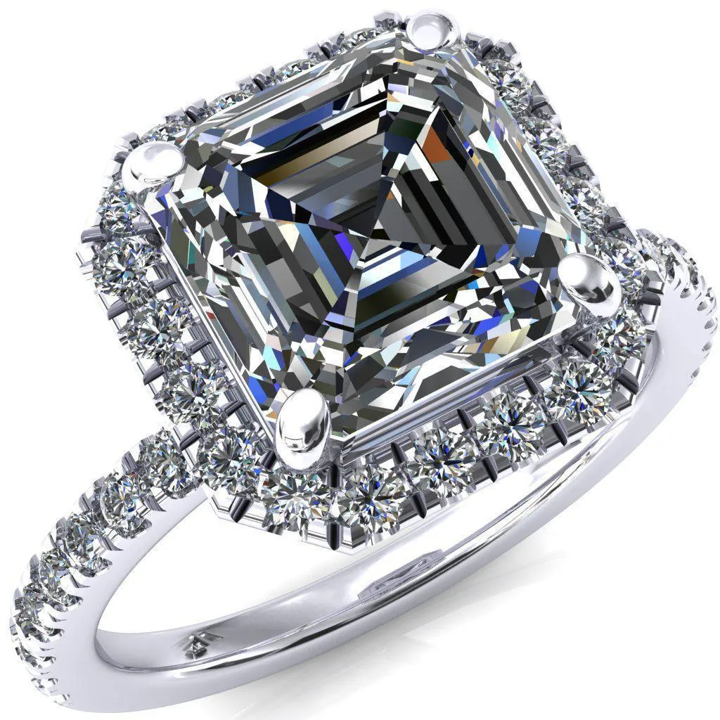 Talia Asscher Moissanite 4 Prong Halo 5/8 Micropave Ring