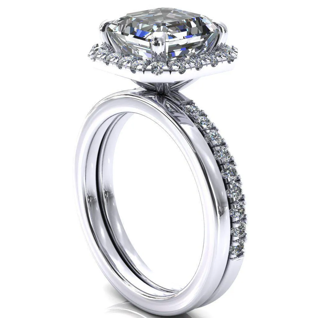 Talia Asscher Moissanite 4 Prong Halo 5/8 Micropave Ring