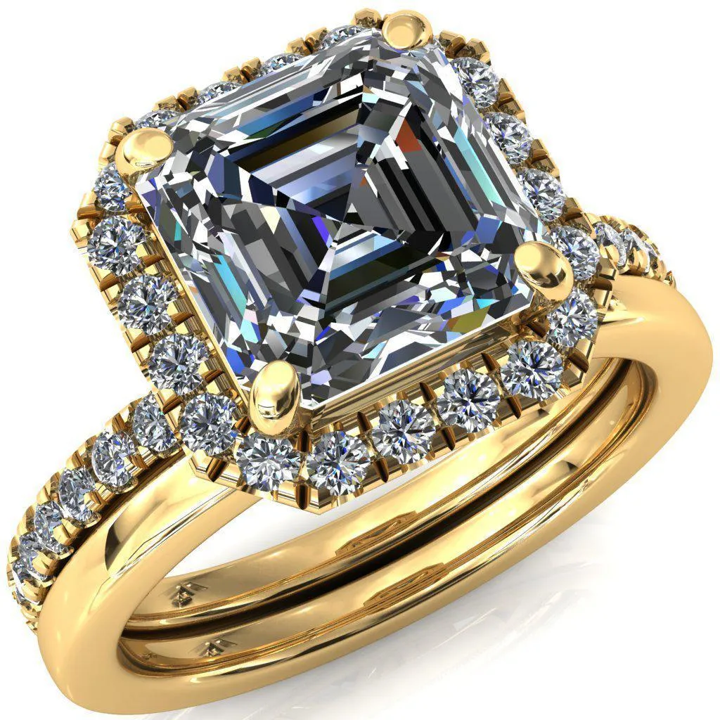 Talia Asscher Moissanite 4 Prong Halo 5/8 Micropave Ring