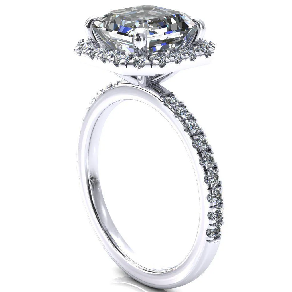 Talia Asscher Moissanite 4 Prong Halo 5/8 Micropave Ring