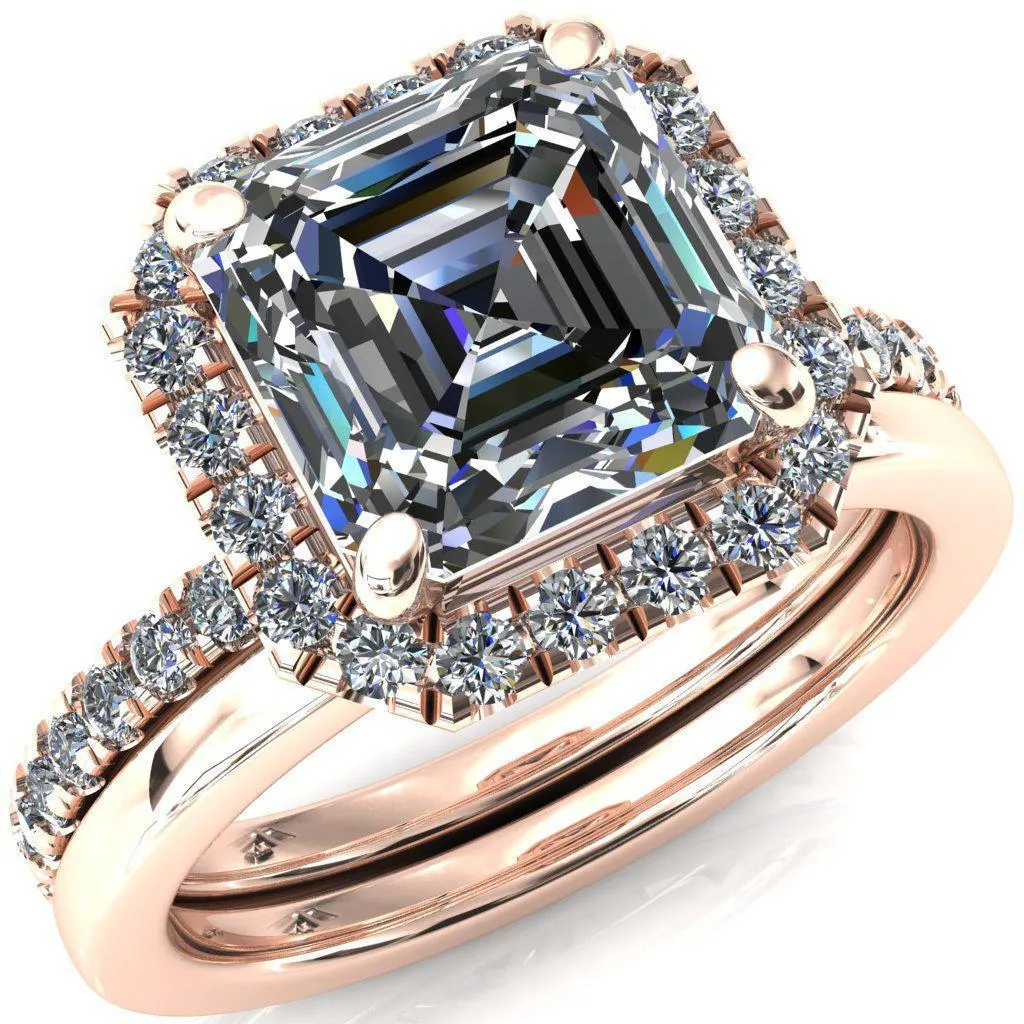 Talia Asscher Moissanite 4 Prong Halo 5/8 Micropave Ring