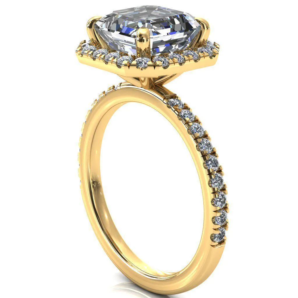 Talia Asscher Moissanite 4 Prong Halo 5/8 Micropave Ring
