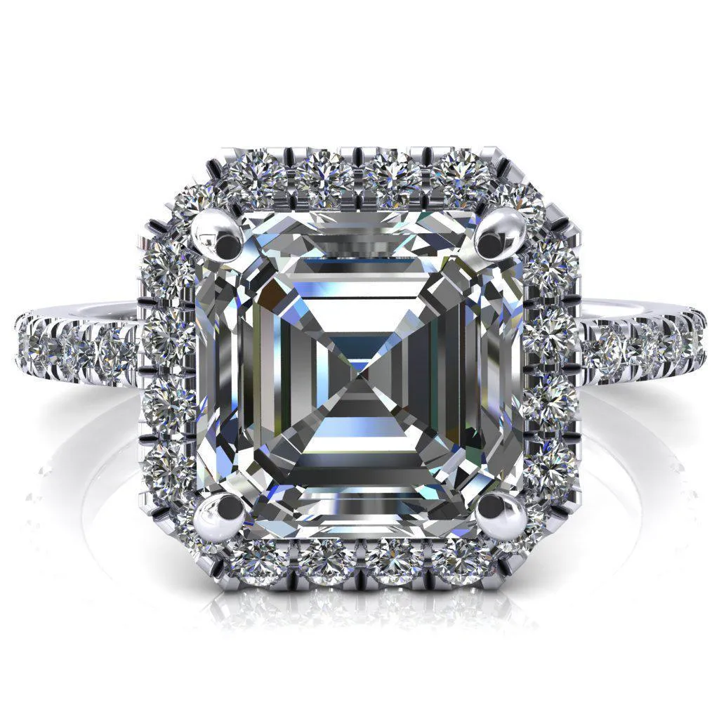 Talia Asscher Moissanite 4 Prong Halo 5/8 Micropave Ring