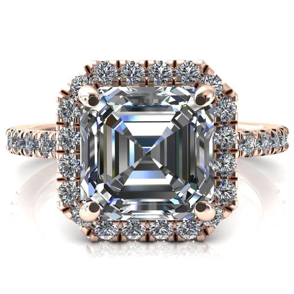 Talia Asscher Moissanite 4 Prong Halo 5/8 Micropave Ring