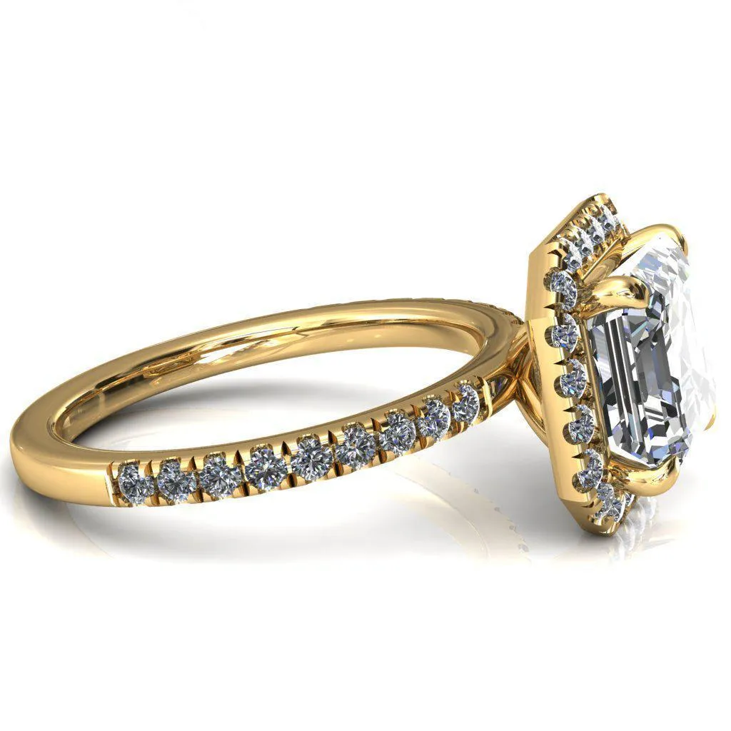 Talia Asscher Moissanite 4 Prong Halo 5/8 Micropave Ring