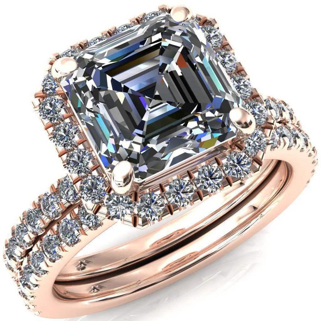 Talia Asscher Moissanite 4 Prong Halo 5/8 Micropave Ring
