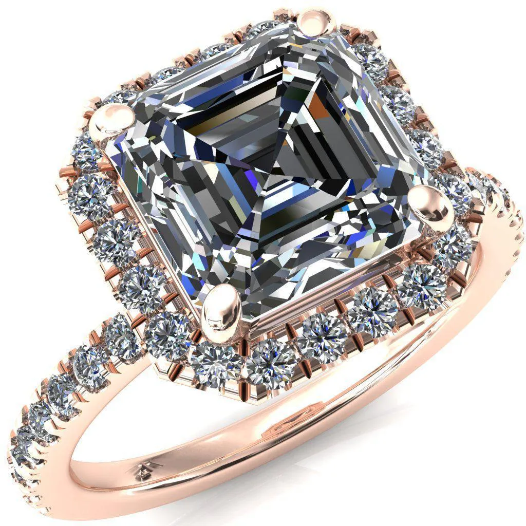 Talia Asscher Moissanite 4 Prong Halo 5/8 Micropave Ring