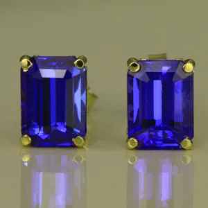 Tanzanite Emerald Cut Earrings in Yellow Gold
