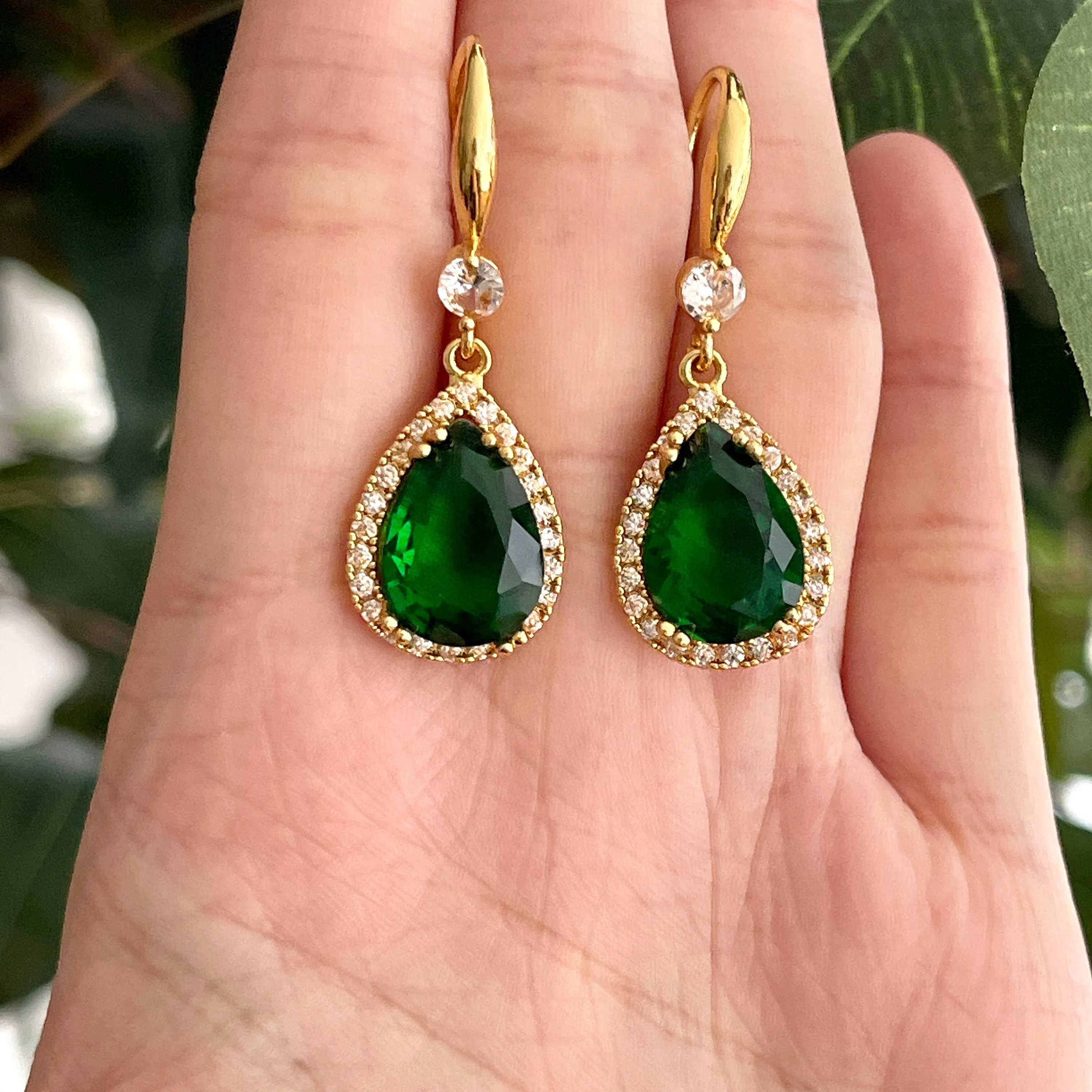 Teardrop Emerald Green Earrings