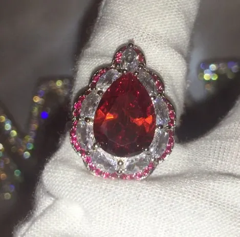 Teardrop Engagement Ring | Teardrop Ring | Red Diamond Ring | Womens Red Diamond Ring | Ruby Engagement Ring | Wedding Ring | Halo Ring
