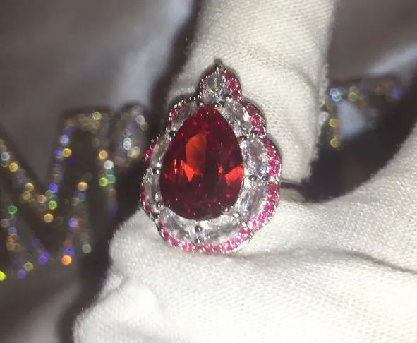 Teardrop Engagement Ring | Teardrop Ring | Red Diamond Ring | Womens Red Diamond Ring | Ruby Engagement Ring | Wedding Ring | Halo Ring