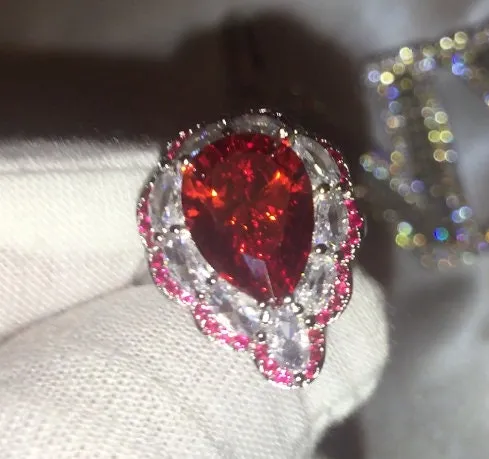Teardrop Engagement Ring | Teardrop Ring | Red Diamond Ring | Womens Red Diamond Ring | Ruby Engagement Ring | Wedding Ring | Halo Ring