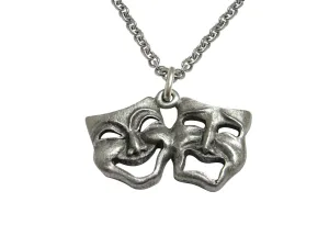 Textured Drama Happy and Sad Mask Pendant Necklace