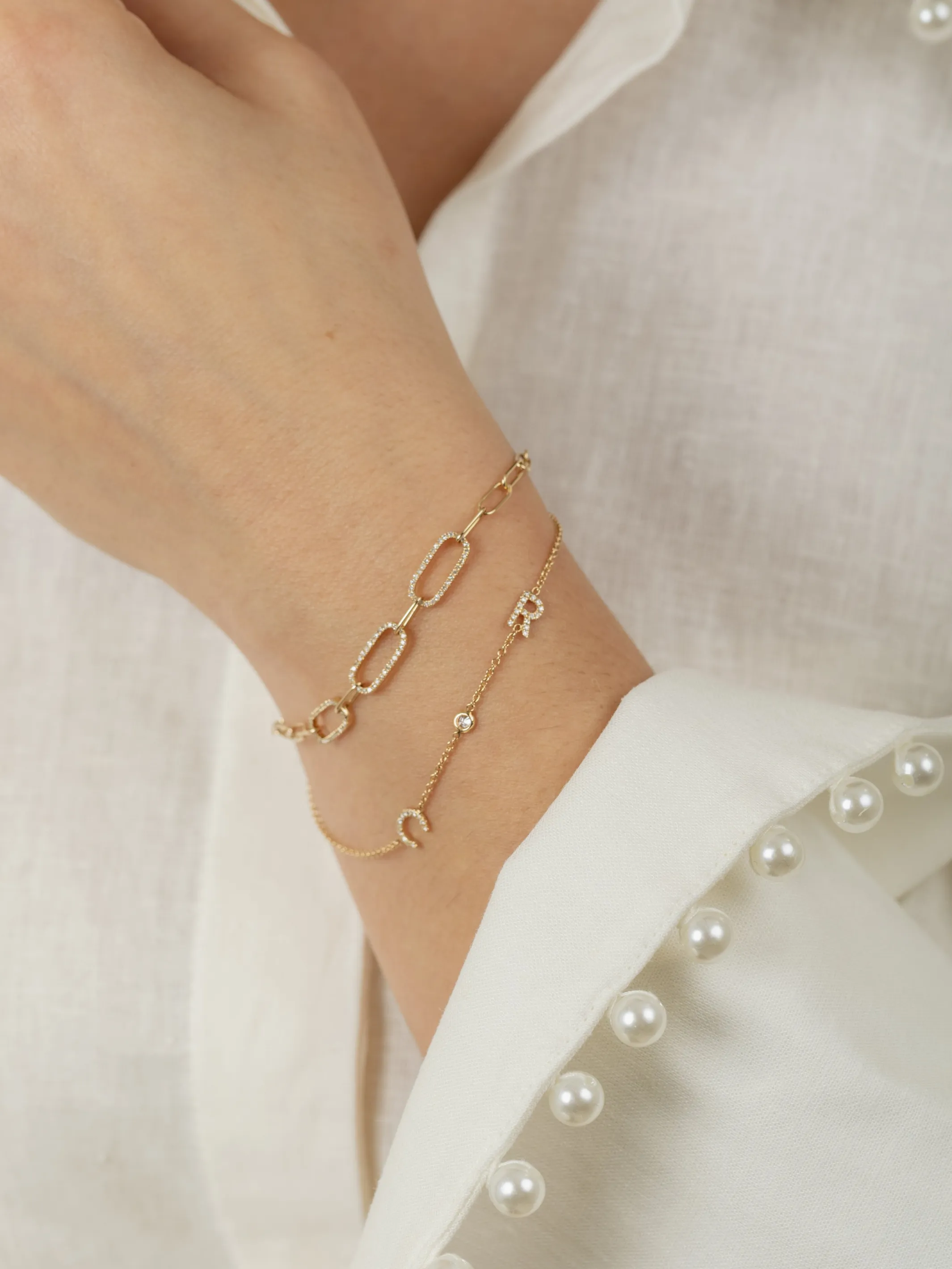 The Diamond Initial Bracelet 14K - 2 Letters