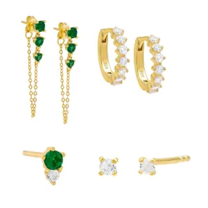 The Emerald & Gold Earring Combo Set