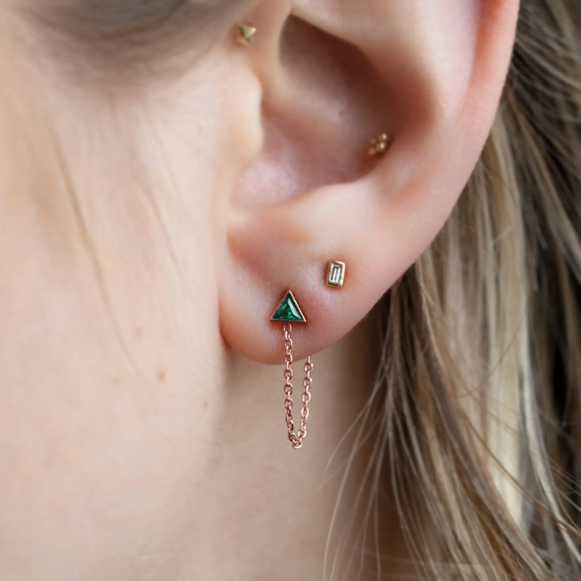 The Emerald Trillion Chain Hoop Earrings | 14K Rose Gold