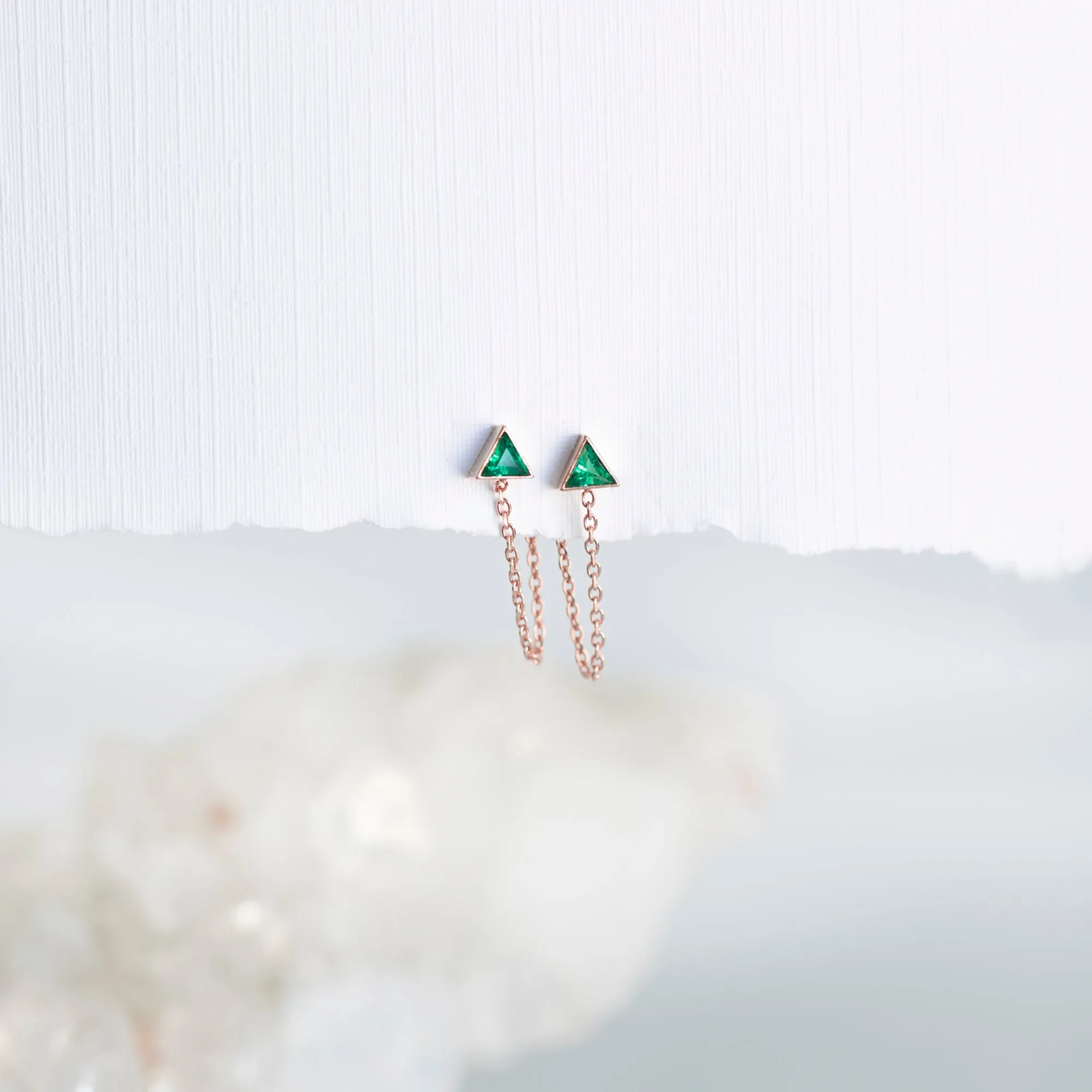 The Emerald Trillion Chain Hoop Earrings | 14K Rose Gold