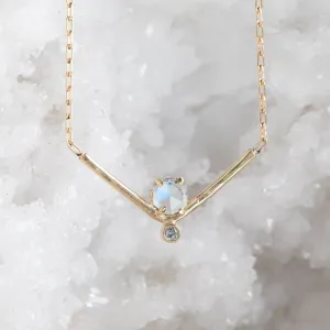 The Hexagon Moonstone   Diamond Necklace | 14K Yellow Gold
