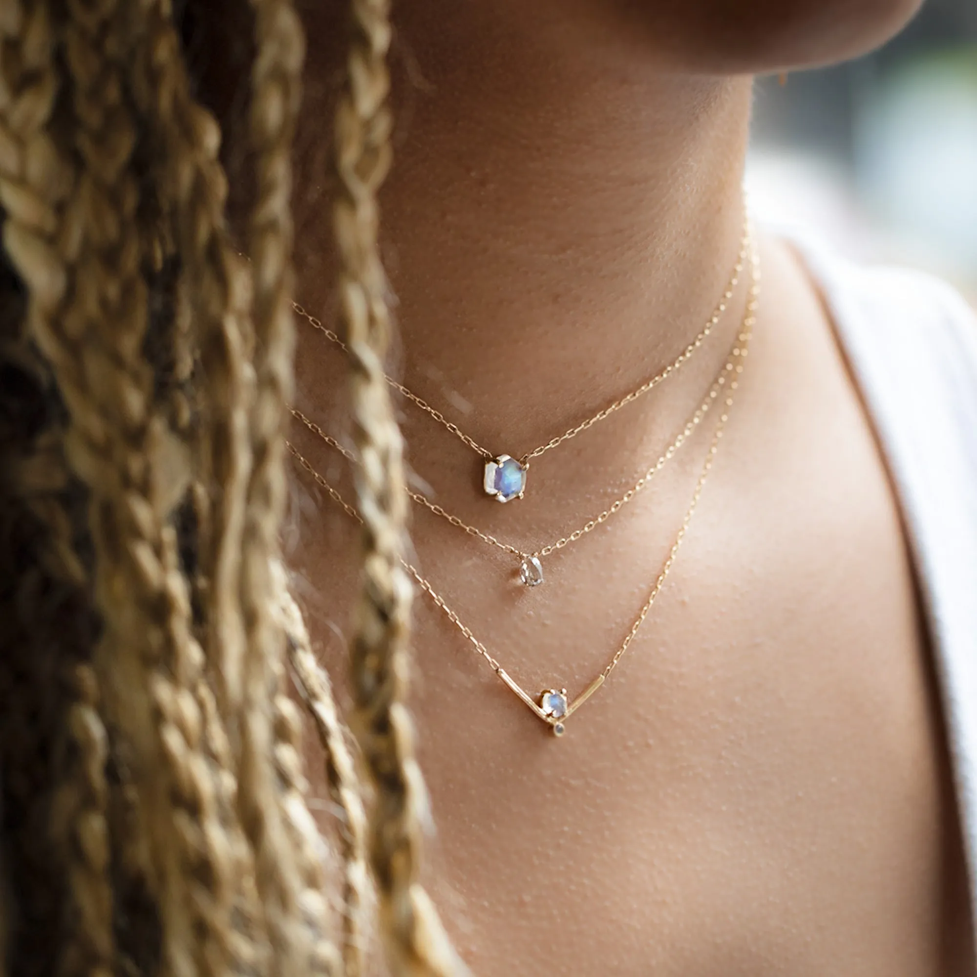The Hexagon Moonstone   Diamond Necklace | 14K Yellow Gold