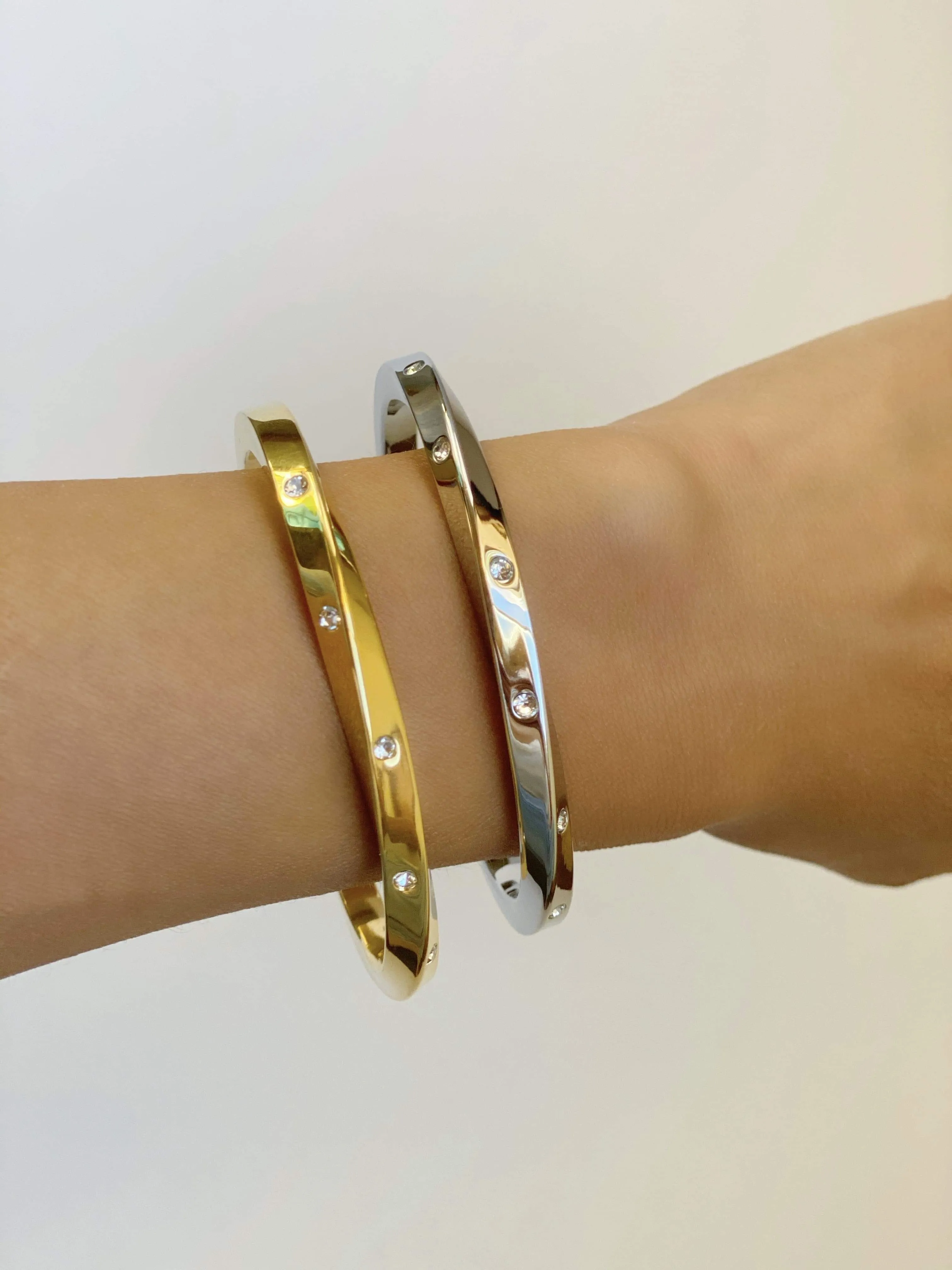 Thick Gold CZ Twist Cuff Bracelet